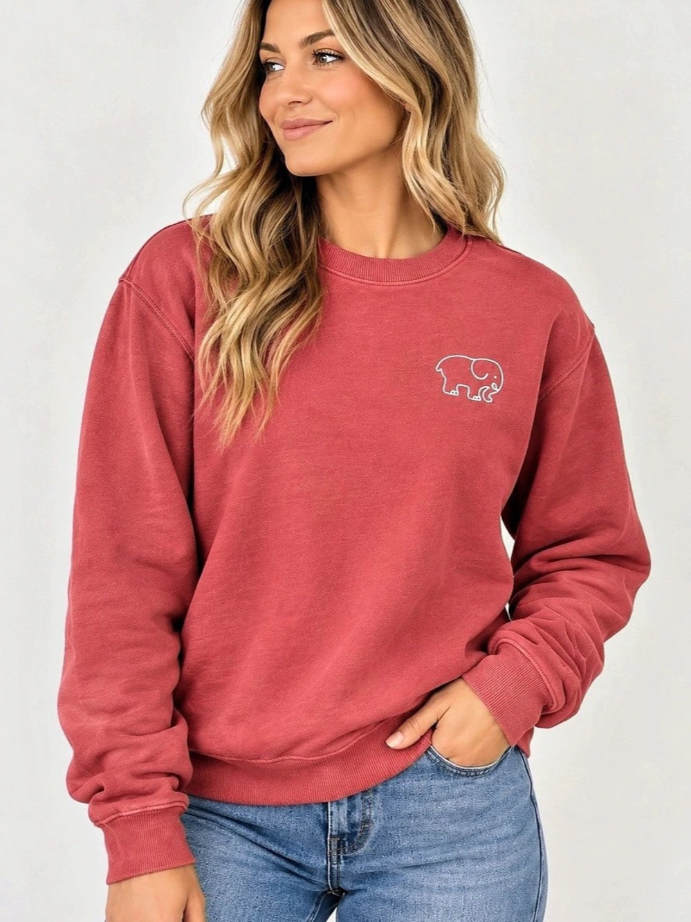 Ivory Ella Organic Cotton Elephant Crewneck Sweatshirt Pink Small